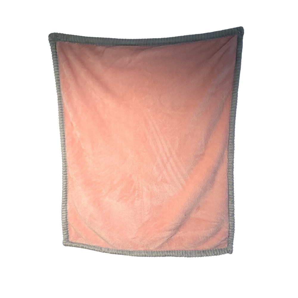 Chickpea Baby Blanket Pink Sherpa Fleece Reversible Grey Ribbed Trim 30x36‎